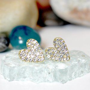 Gold Crystal Rhinestone Fashion Heart Love Studs